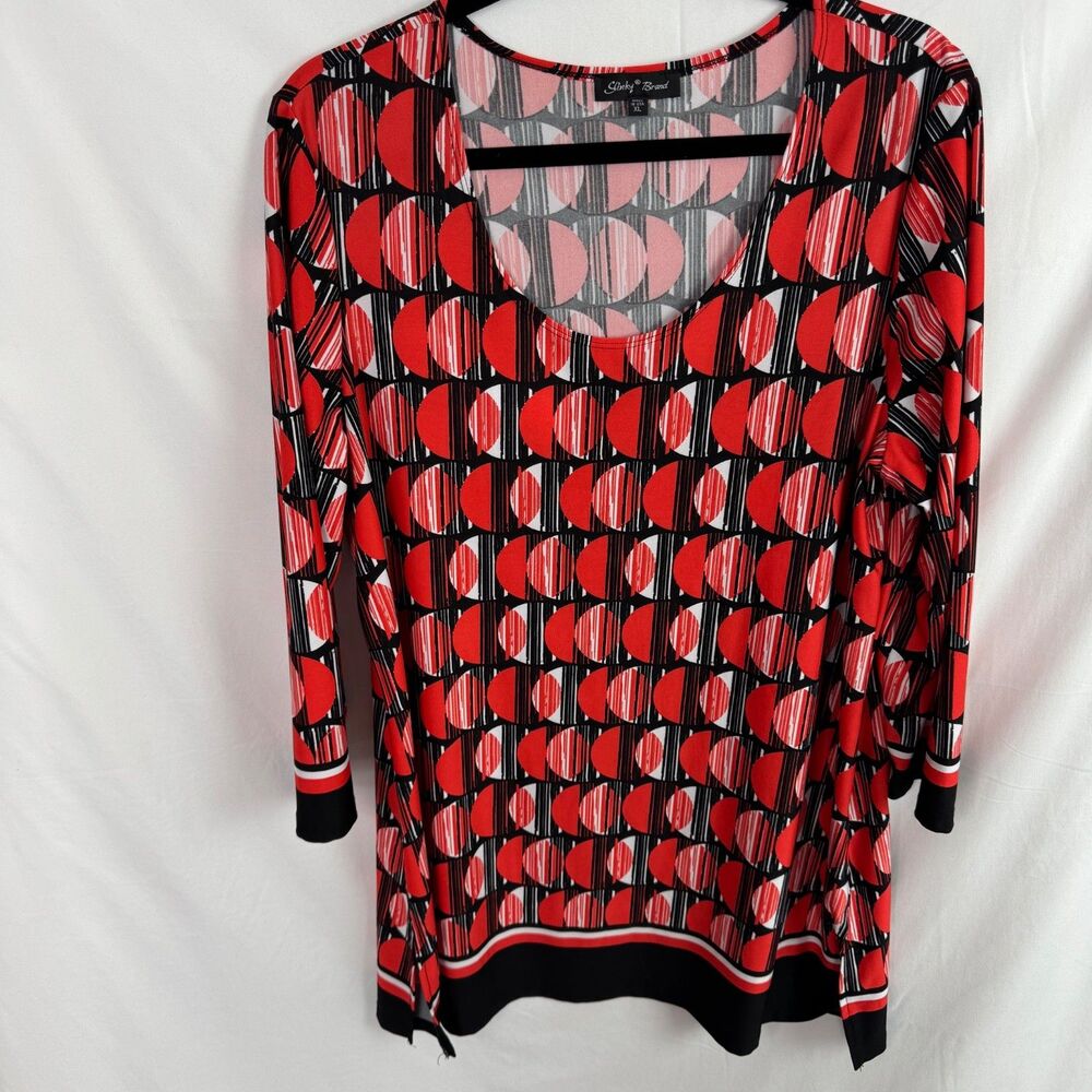 Slinky Brand Women's Tunic Top Size XL Red/Black Print 3/4 Sleeves